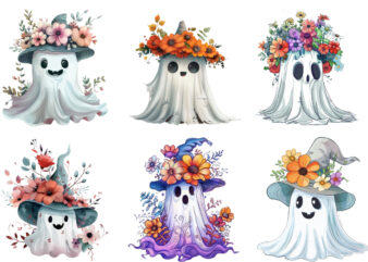 Halloween Funny Ghost with Flower Cap Clipart graphic t shirt