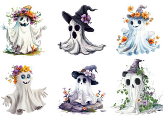 Halloween Funny Ghost with Flower Cap Clipart graphic t shirt