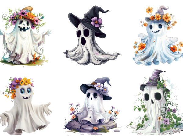 Halloween funny ghost with flower cap clipart graphic t shirt