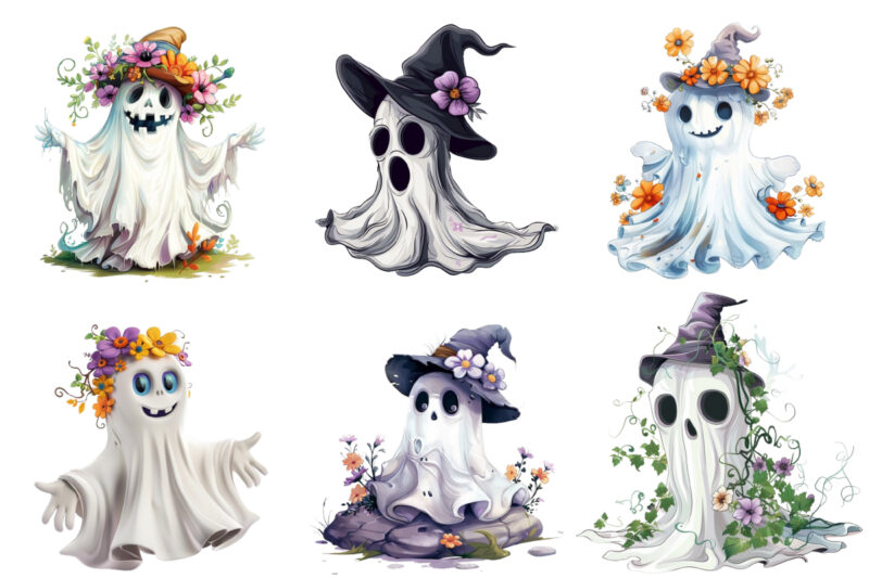 Halloween Funny Ghost with Flower Cap Clipart