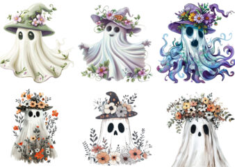 Halloween Funny Ghost with Flower Cap Clipart