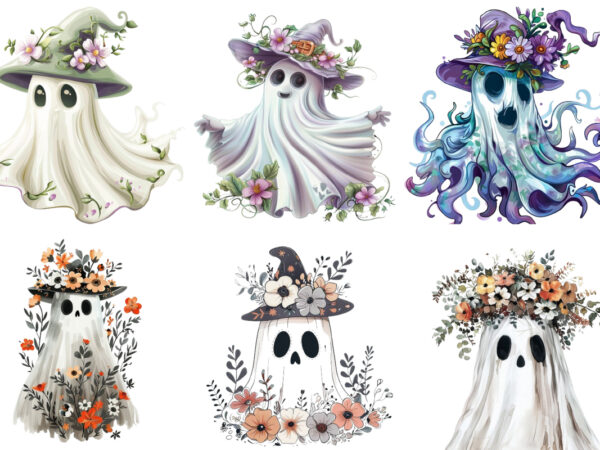 Halloween funny ghost with flower cap clipart graphic t shirt