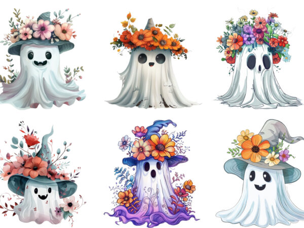 Halloween funny ghost with flower cap clipart graphic t shirt