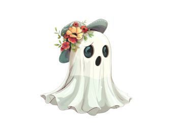 Halloween Funny Ghost with Flower Cap Clipart graphic t shirt