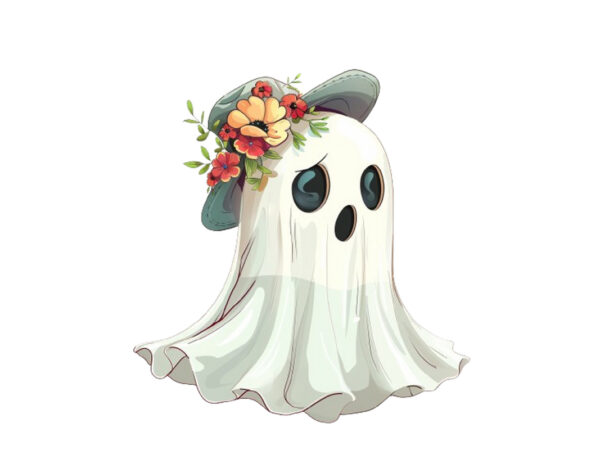 Halloween funny ghost with flower cap clipart graphic t shirt