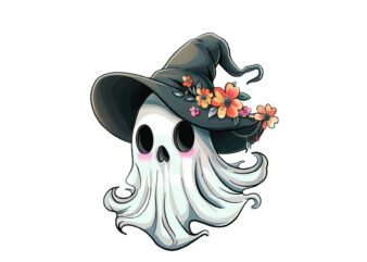 Halloween Funny Ghost with Flower Cap Clipart graphic t shirt