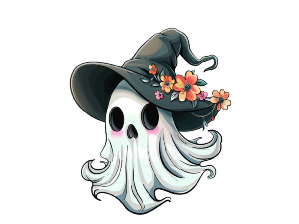 Halloween funny ghost with flower cap clipart graphic t shirt