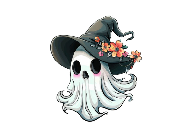 Halloween Funny Ghost with Flower Cap Clipart