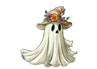 Halloween Funny Ghost with Flower Cap Clipart