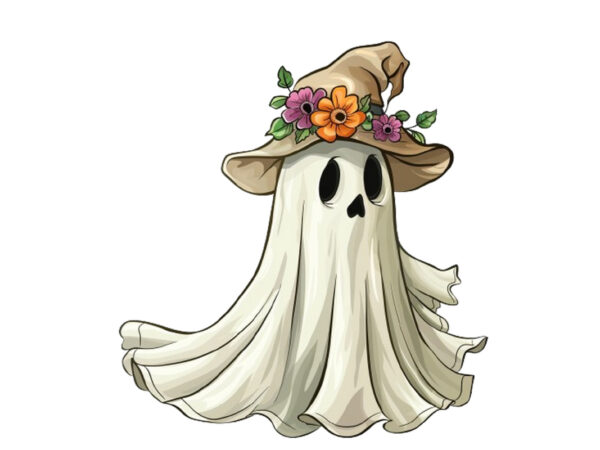 Halloween funny ghost with flower cap clipart graphic t shirt