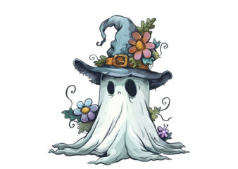 Halloween Funny Ghost with Flower Cap Clipart graphic t shirt