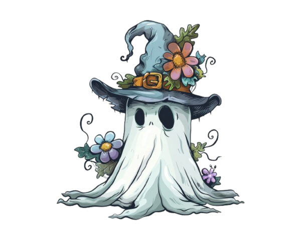 Halloween funny ghost with flower cap clipart graphic t shirt