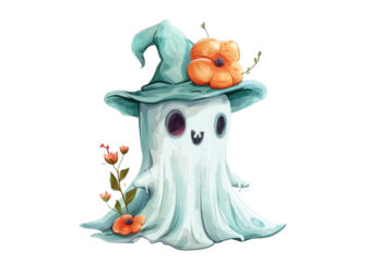 Halloween Funny Ghost with Flower Cap Clipart graphic t shirt