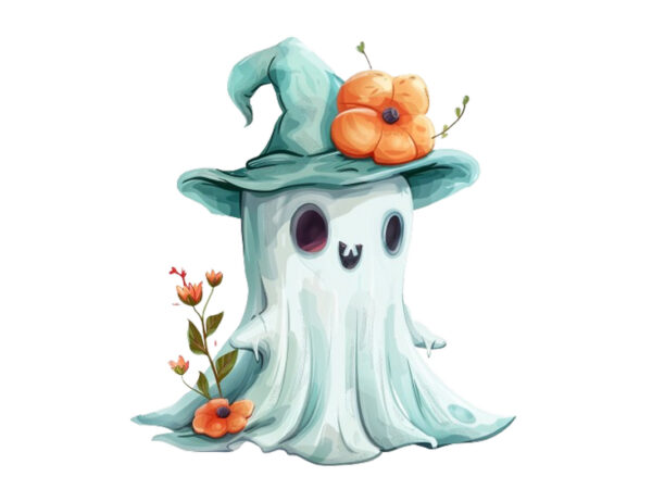 Halloween funny ghost with flower cap clipart graphic t shirt