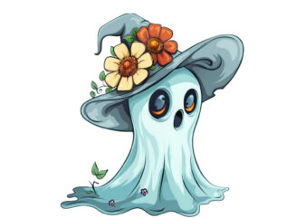 Halloween Funny Ghost with Flower Cap Clipart graphic t shirt