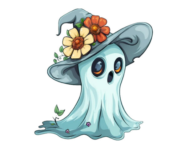 Halloween funny ghost with flower cap clipart graphic t shirt