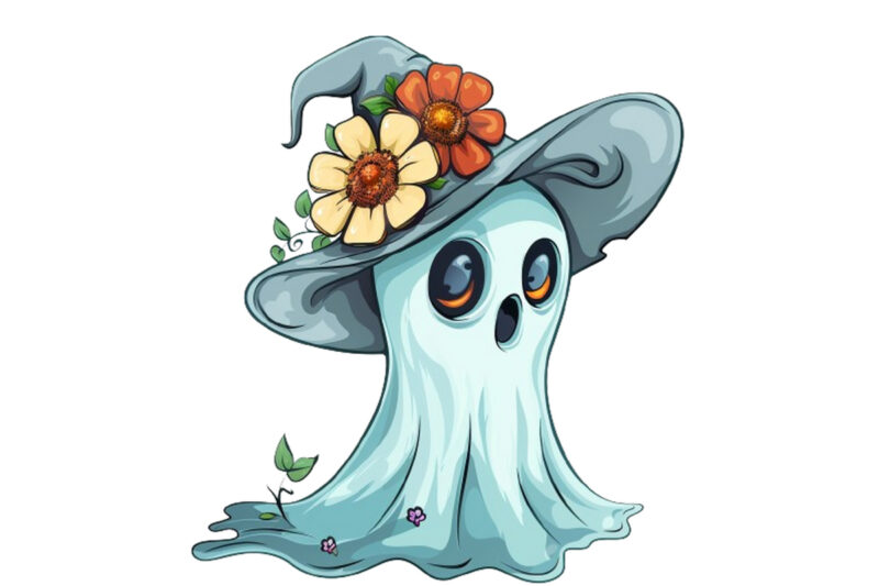 Halloween Funny Ghost with Flower Cap Clipart