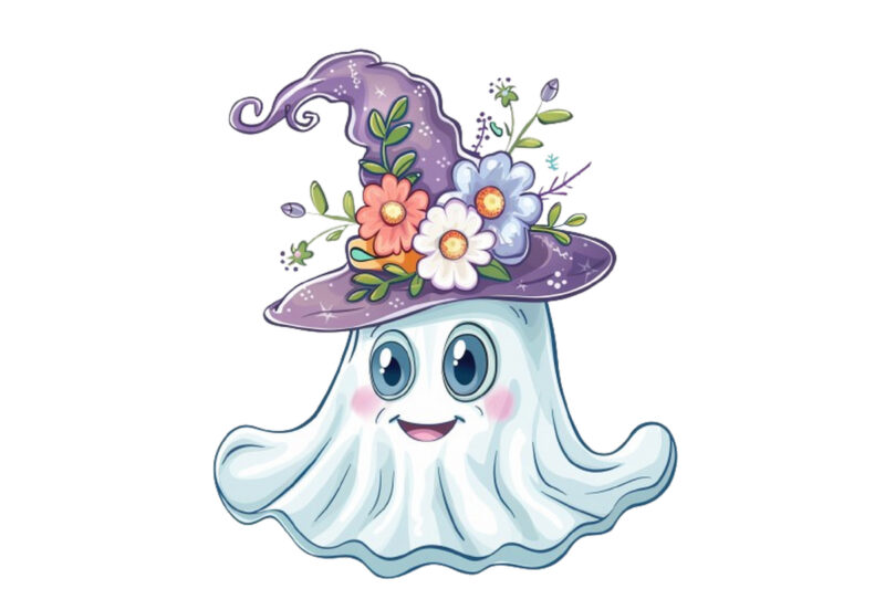 Halloween Funny Ghost with Flower Cap Clipart