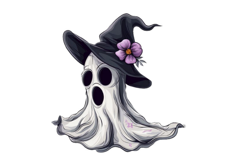 Halloween Funny Ghost with Flower Cap Clipart