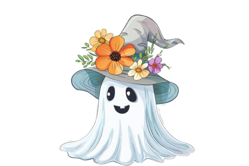 Halloween Funny Ghost with Flower Cap Clipart