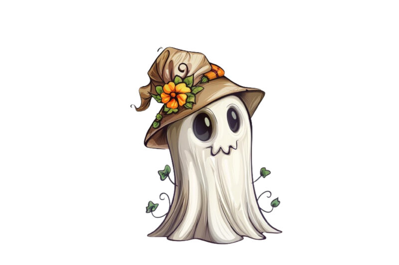 Halloween Funny Ghost with Flower Cap Clipart