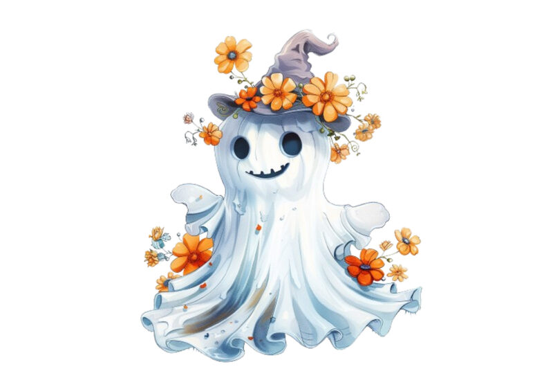 Halloween Funny Ghost with Flower Cap Clipart