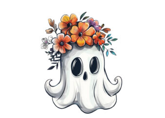 Halloween Funny Ghost with Flower Cap Clipart graphic t shirt