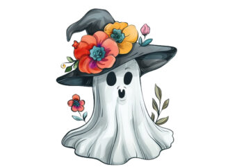 Halloween Funny Ghost with Flower Cap Clipart graphic t shirt