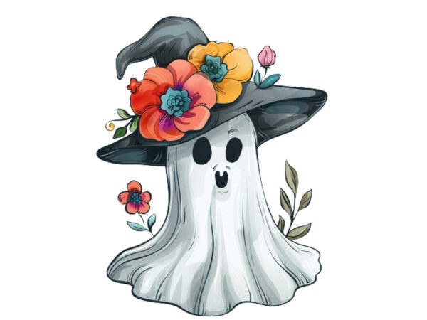 Halloween funny ghost with flower cap clipart graphic t shirt