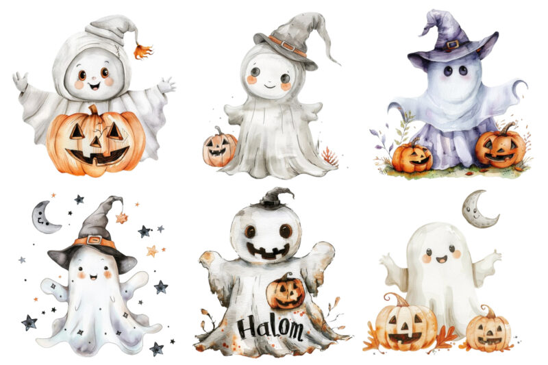 Halloween cute baby ghost sing with gitter