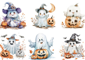 Halloween cute baby ghost sing with gitter