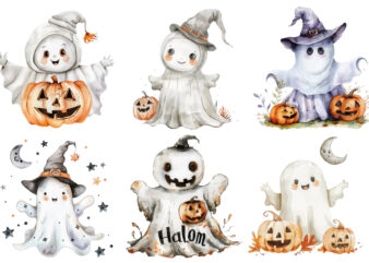 Halloween cute baby ghost sing with gitter