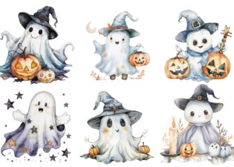 Halloween cute baby ghost sing with gitter