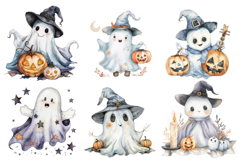 Halloween cute baby ghost sing with gitter