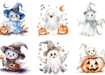 Halloween cute baby ghost sing with gitter