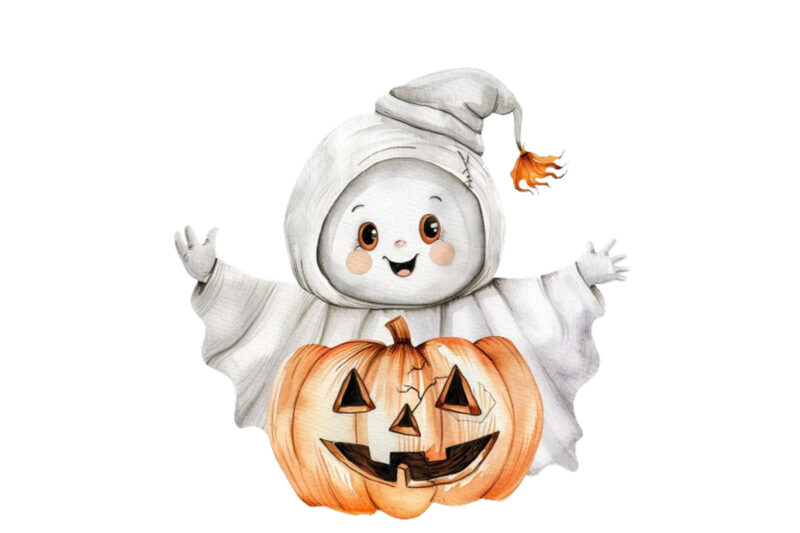 Halloween cute baby ghost sing with gitter