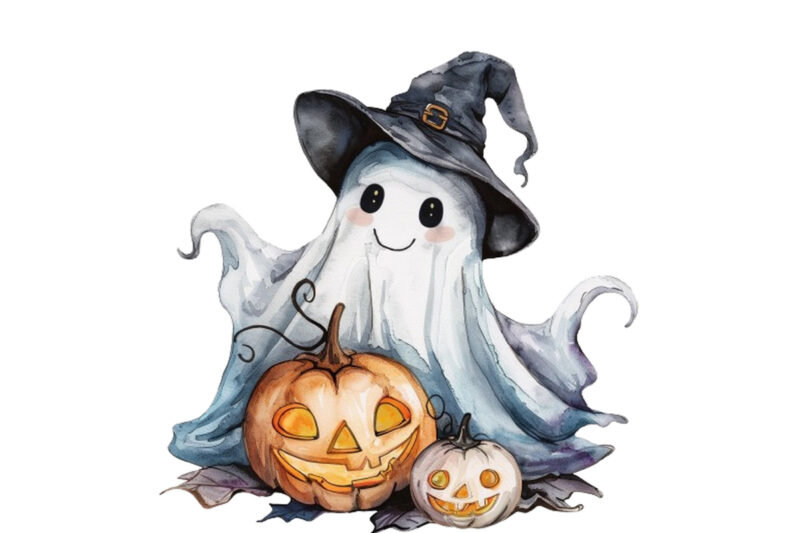 Halloween cute baby ghost sing with gitter