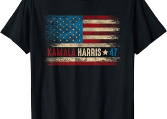 Harris 47 For President USA American Flag Kamala Harris 2024 T-Shirt