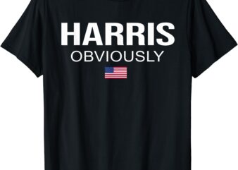 Harris Obviously For President 2024 Kamala American Flag T-Shirt