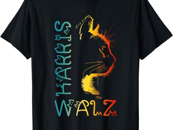 Harris waltz 2024 kamala walz cat lettering positive funny t-shirt