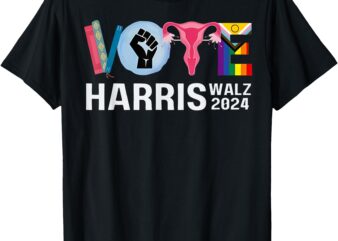 Harris Walz 24 Vote Books Reproductive Rights LGBT Election T-Shirt