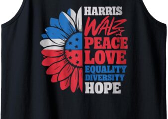 Harris Walz Peace Love Equality Diversity Hope Sunflower Tank Top