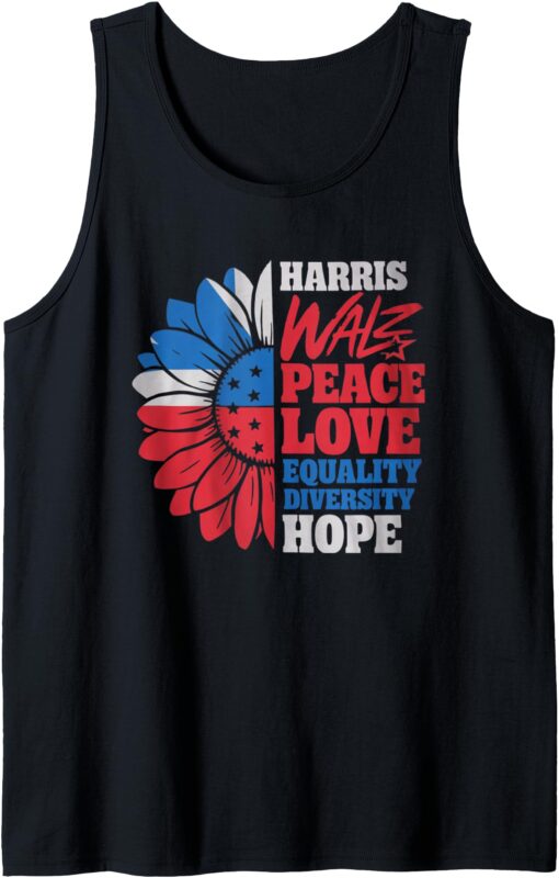 Harris Walz Peace Love Equality Diversity Hope Sunflower Tank Top