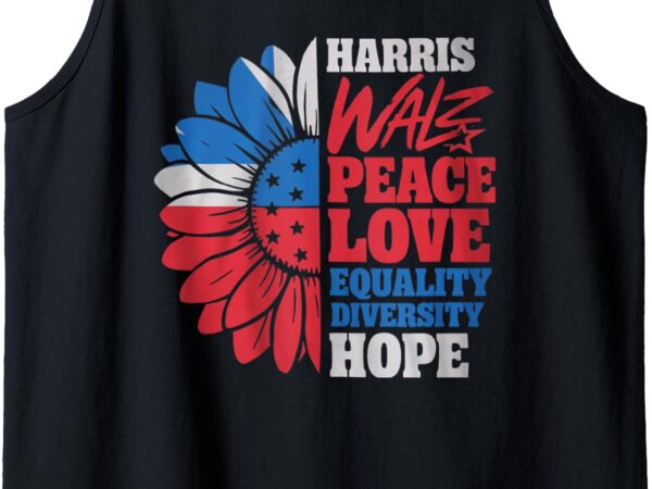 Harris walz peace love equality diversity hope sunflower tank top graphic t shirt