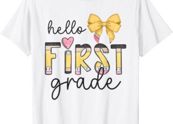 Hello First Grade Teacher Coquette Pencil Bow Back To School T-Shirt