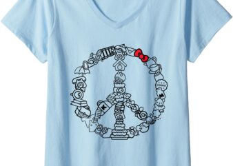 Hello Kitty Peace Sign V-Neck T-Shirt