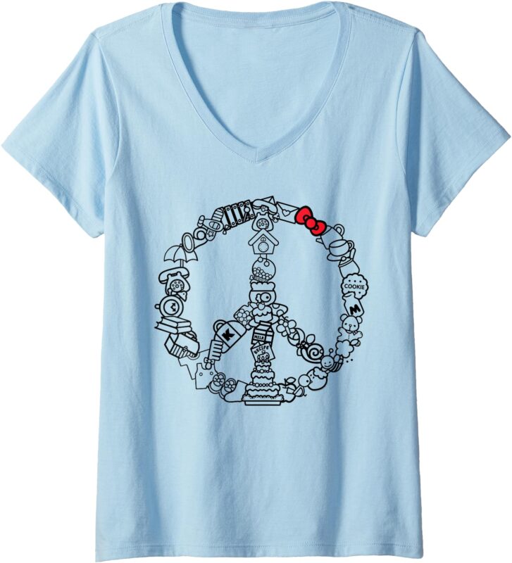 Hello Kitty Peace Sign V-Neck T-Shirt