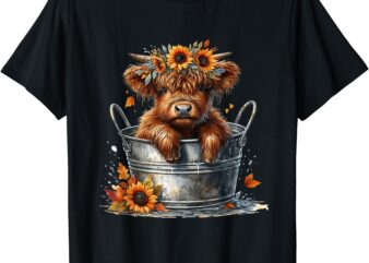 Highland Cow Sunflower It’s Fall Y’all Farming Fall Vibes T-Shirt