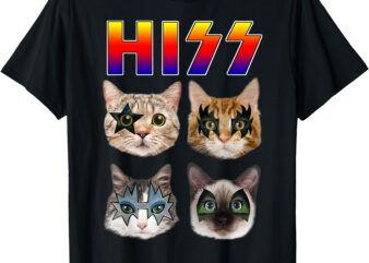 Hiss Funny Cats Kittens Rock Rockin Short Sleeve T-shirt Gift Tee Pun