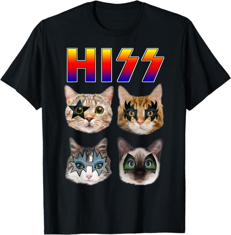 Hiss Funny Cats Kittens Rock Rockin Short Sleeve T-shirt Gift Tee Pun